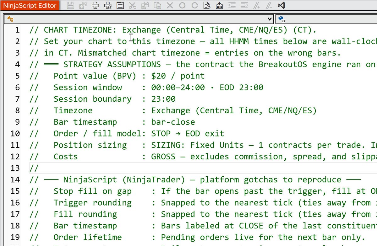 The exported NinjaScript in NinjaTrader's NinjaScript Editor