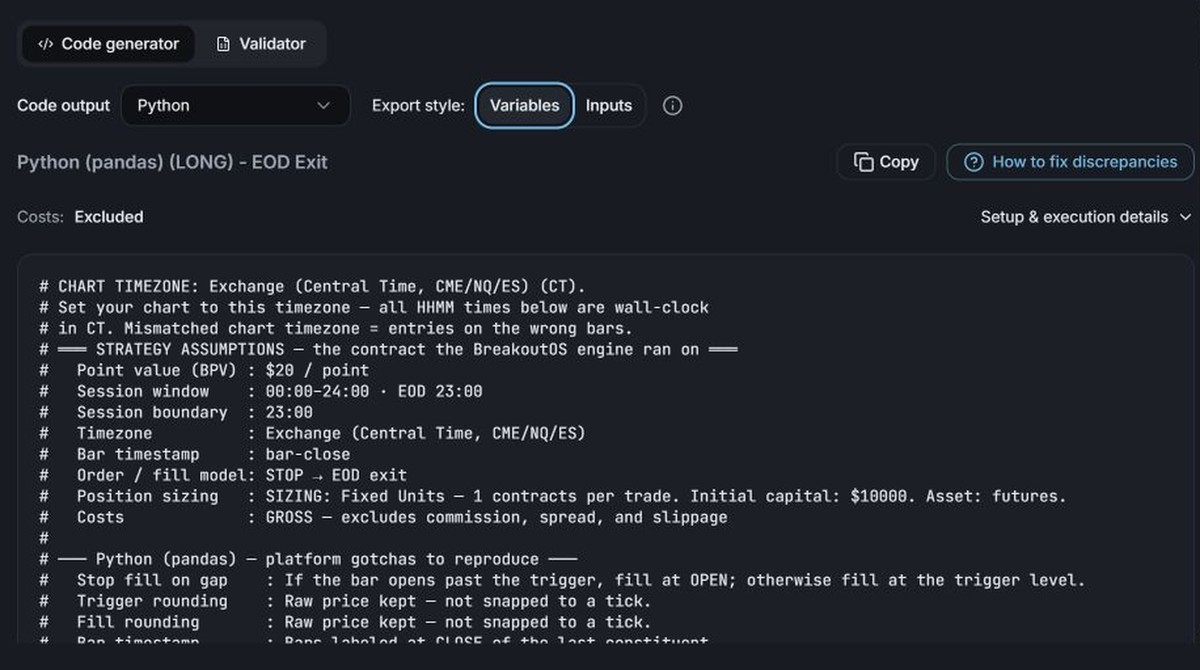 BreakoutOS Python export with the Copy button